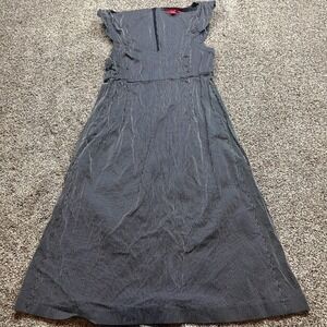 LAVA Dress Womens S Navy White Ruffle Sleeve Midi Made in Italy Cotton Silk